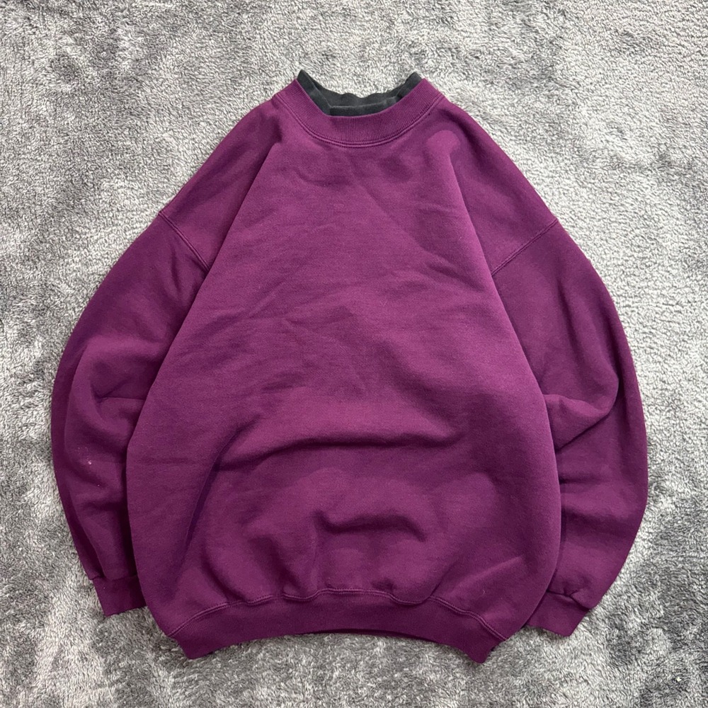 Vintage 90s Hanes Premium Double Neck Sweatshirt Maroon Purple Large Made in USA